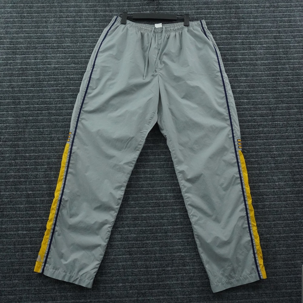 Y2K Adidas Track Pants Mens M Grey Yellow Navy Blue Stripe Mesh Lined Athletic